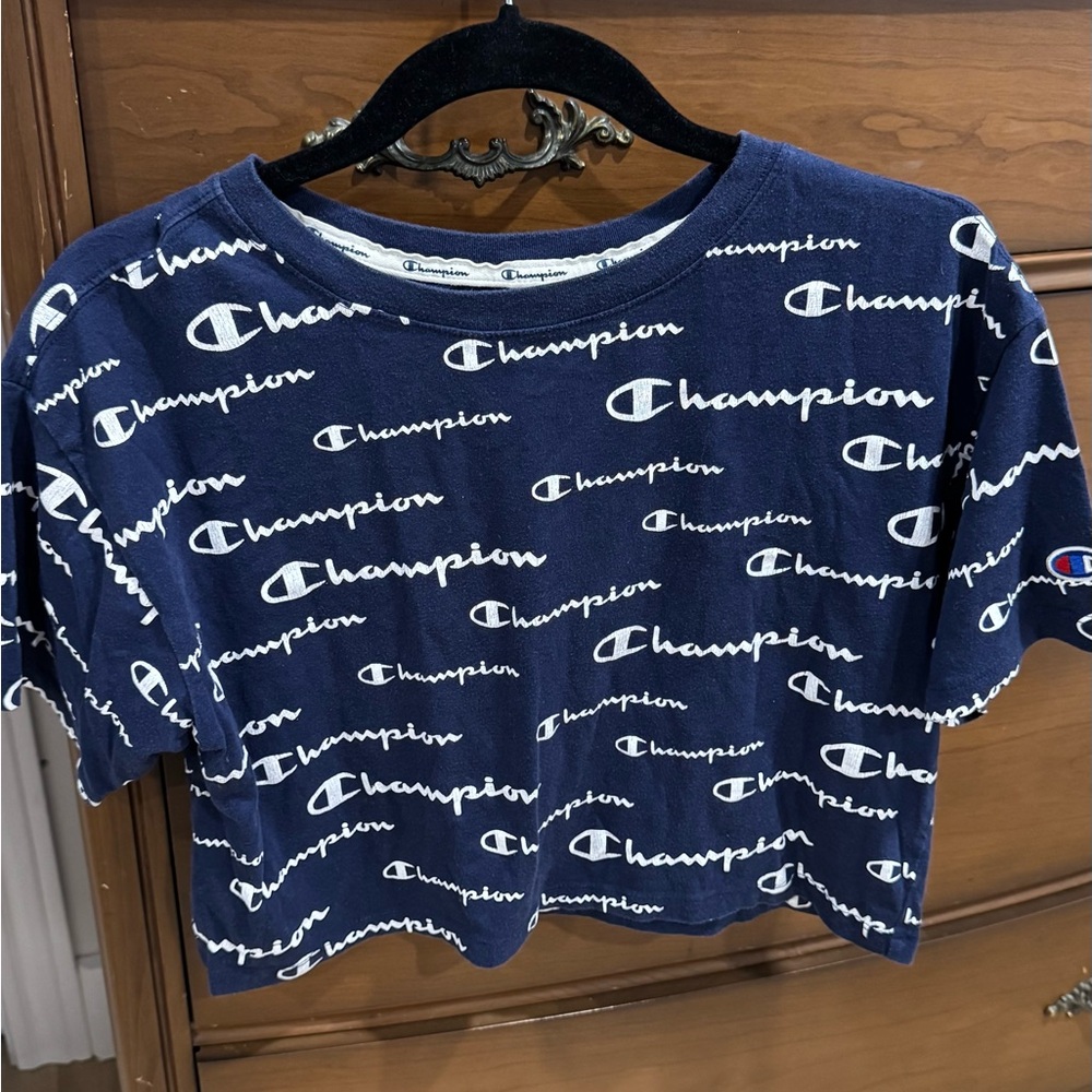 Champion Blue Short Sleeve Tee with Logo Pattern